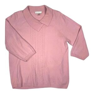 Allison Daley Collared Knit Sweater Size L Short‎ Sleeve Pink Cottage Preppy